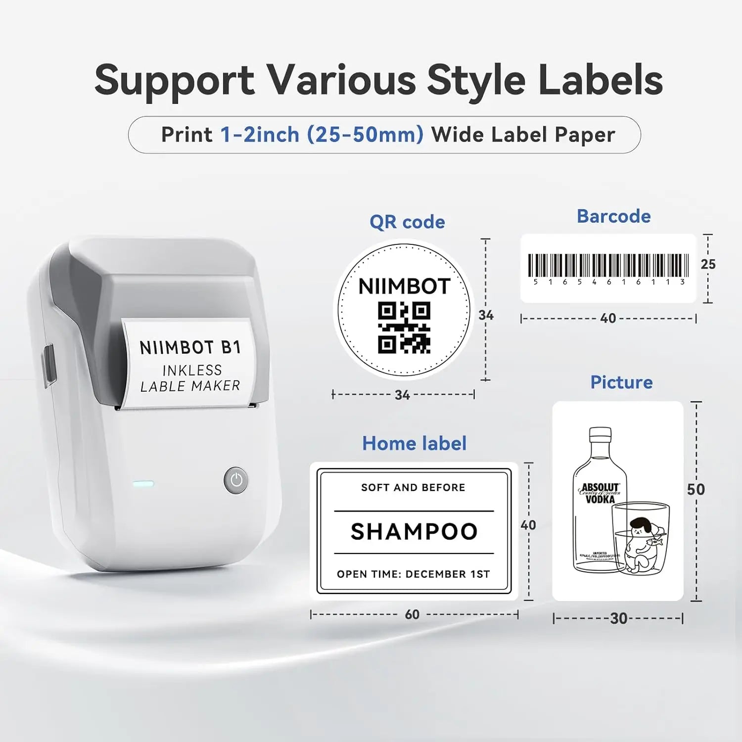 NIIMBOT B1 Portable Thermal Printer With Tapes 2 Inch Adhesive Label Machine Mini Bluetooth Sticker Maker Waterproof Labels Roll - Shoppiline