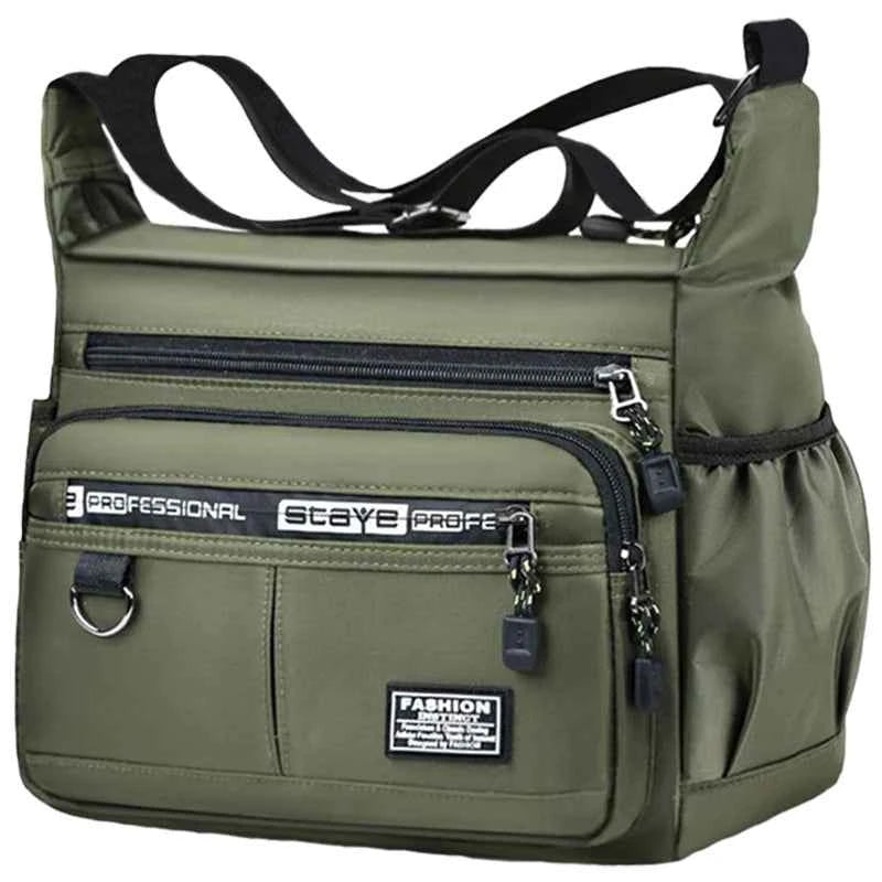 Men's cross-body bag with multi-layered pockets, adjustable shoulder strap, business single-shoulder bag