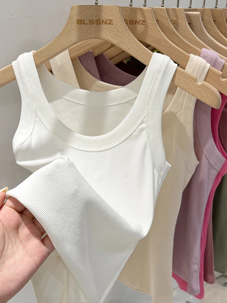 zjaiss Women Solid Round Neck Ribbed Tank Top Camisole Women 2026 Summer Basic Elastic Tank Top O Neck Solid Tank Top