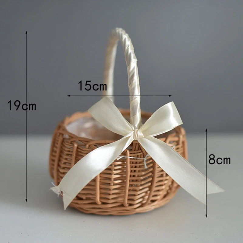 Woven Flower Baskets Rattan Storage Basket Handmade Storage Rack Flower Girl Hand Basket for Home Wedding Decoration