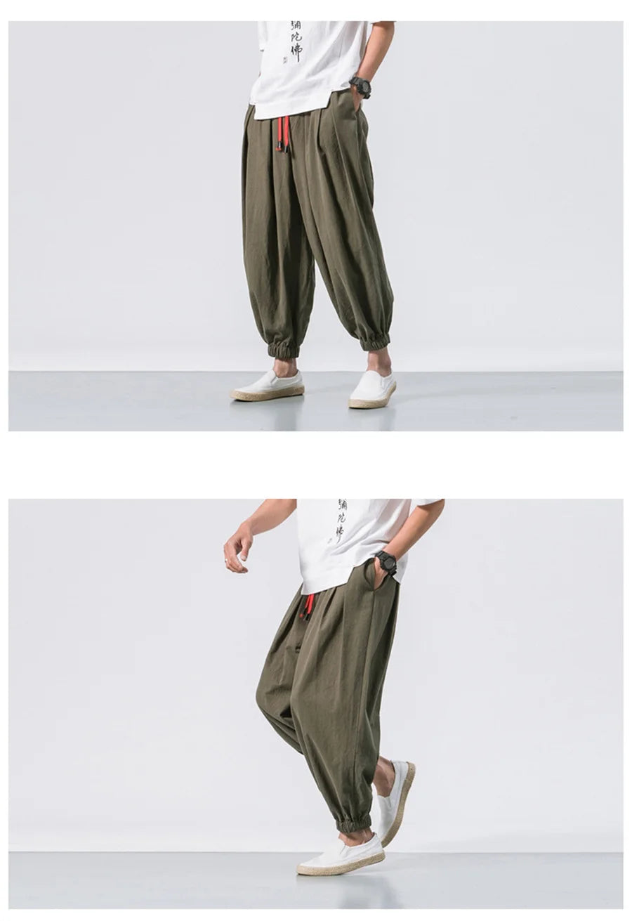 FGKKS Printemps Homme Lâche Sarouel Chinois Lin Surpoids Jogging Haute Qualité Marque Décontracté Pantalon Grande Taille Homme