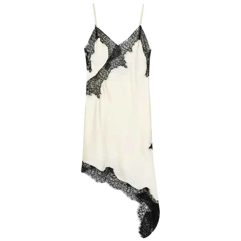 HXAO Asymmetrical Lace Dress Woman Sleeveless Slip Black Dress Summer Satin Party Dresses Backless Sexy Short Night Dresses