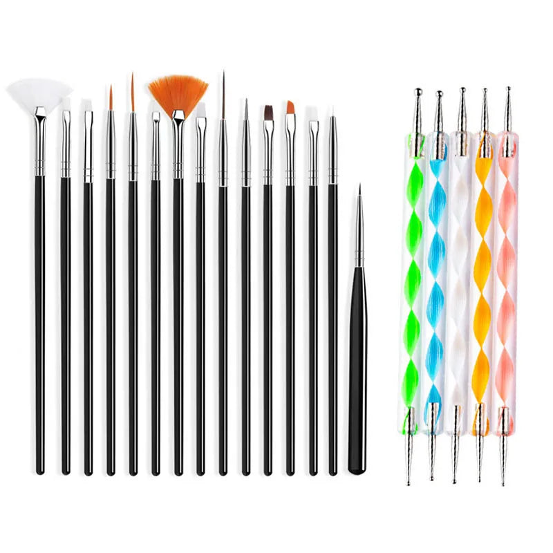 5/20 Stk. Nagelkunst Pinsel Design Spitzen Malen Zeichnen Schnitzen Dotting Pen Flachfächer Liner Acryl Gel UV Politur Maniküre Werkzeuge