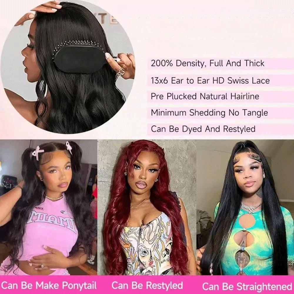Unbehandelte peruanische Body Wave Echthaarperücken mit 250 % Dichte, 40–42 Zoll, 13x6 HD-Lace-Front, 13x4-Frontal-Perücken, glueless Verschlussperücken für Damen