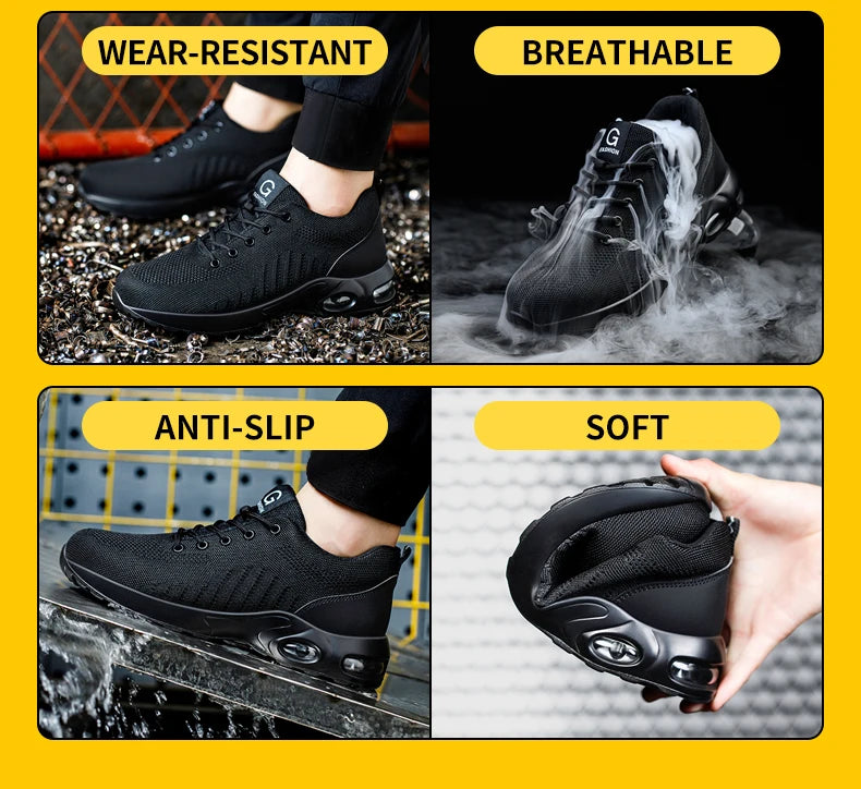 Air Cushion Work Safety Shoes For Men Women Breathable Work Sneakers Steel Toe Shoes Anti-puncture Safety Protective Shoe