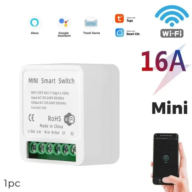 16A Tuya Smart WiFi Switch 2-Way control DIY Switch Circuit Breaker Module App Voice Control Alexa Google Smart Home Automation