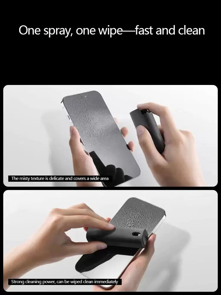 Mobile screen cleaner 2-in-1 spray wipe tablet LCD laptop cleaning tool for oil removal and fingerprint prevention