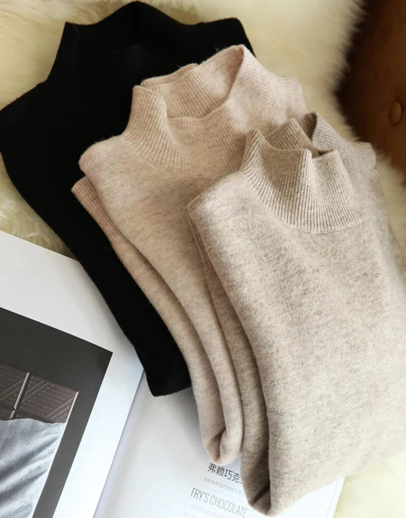 Pull-overs chic Automne-Hiver pour femmes, en tricot, col roulé, manches longues, coupe ajustée, doux et chaud, Pull Femme Top