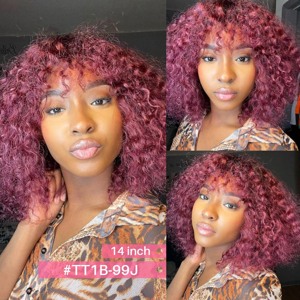 Perruques de cheveux humains Jerry Curly courtes coupe Pixie Bob avec frange pour femmes à porter, Péruvienne, mèches miel, perruques Water Wave