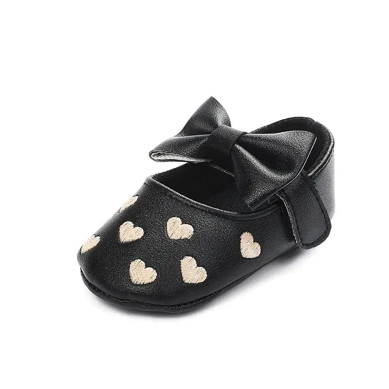 Baby-Mädchen Lauflernschuhe für drinnen 0-18 Monate, weiche Baumwollsohle, rutschfest, mit Schleifenstickerei, Klettverschluss-Schühchen