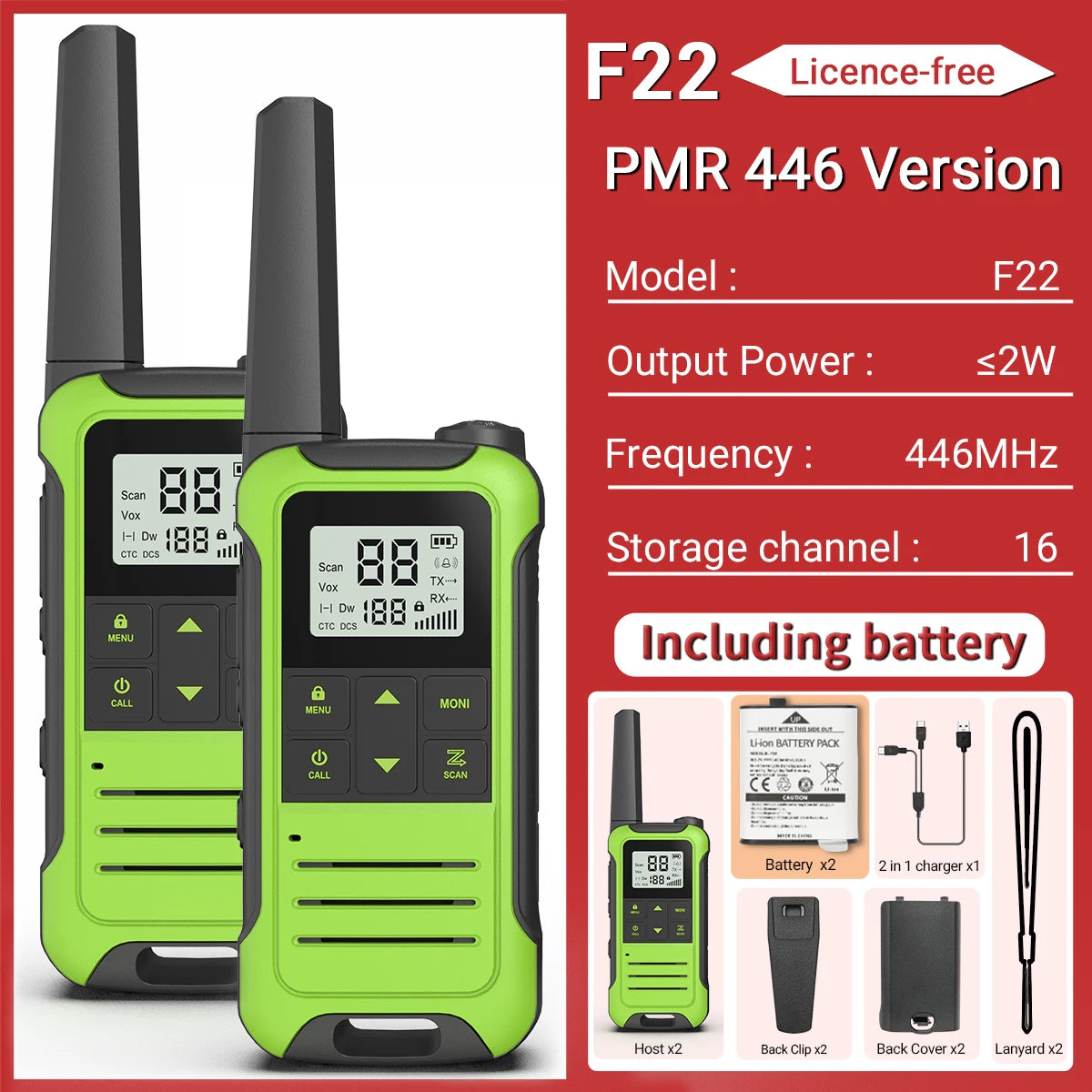 2pcs Baofeng F22 Mini Walkie Talkie PMR Long Range Rechargable Portable Kids Two Way Radio Type-C Charger for Camping Trip - Shoppiline