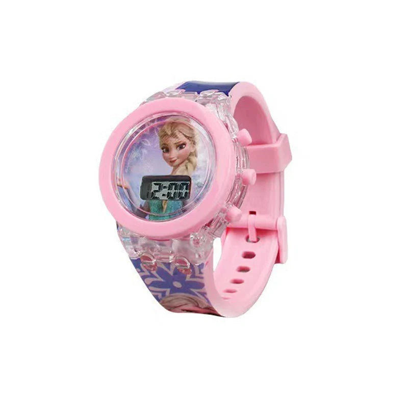 Flash Light Frozen Mickey Kids Watches For Girls Cartoon Snow White Car Children Watch Boys School Student Digitel Clock Gifts