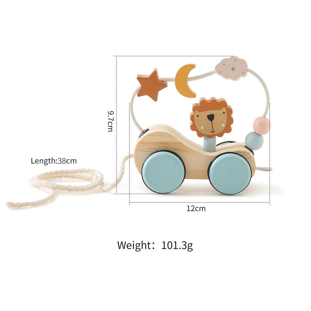 Montessori Holz Baby Anhänger Spielzeug Multifunktionale Bunte Cartoon Bausteine Ziehen Auto Eltern Kind Spielzeug Baby Geschenk