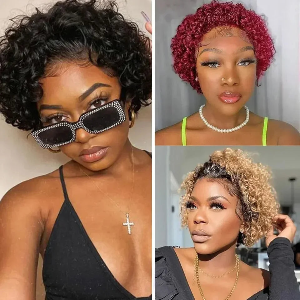 Brazilian Human Hair Wig For Black Women Afro Curly Pixie Bob Short Preplucked Hairline 13X1 Hd Lace Front Bob Water Wave Wig