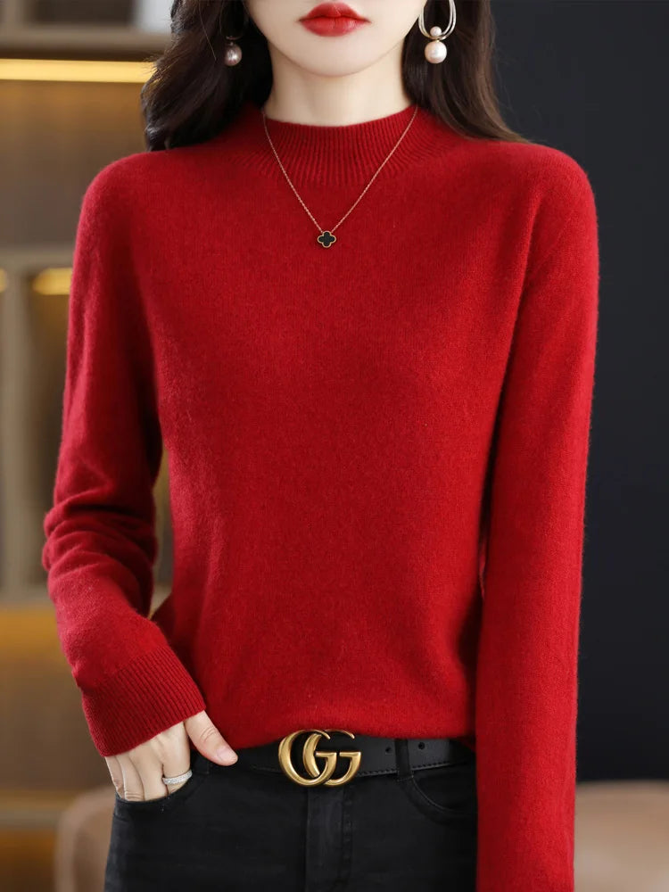 AOSSVIAO 2026 Autumn Winter Solid Mock-neck Pullover Sweater For Women Casual Knitwear Female Clothing Basic Soft Tops