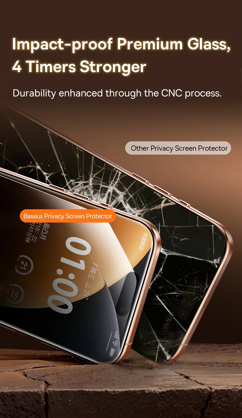 Baseus 0.4mm Corning Tempered Glass for iPhone 17 16 15 14 13 Pro Max Plus Screen Protector Anti-Peeping Auto Installation Film - Shoppiline