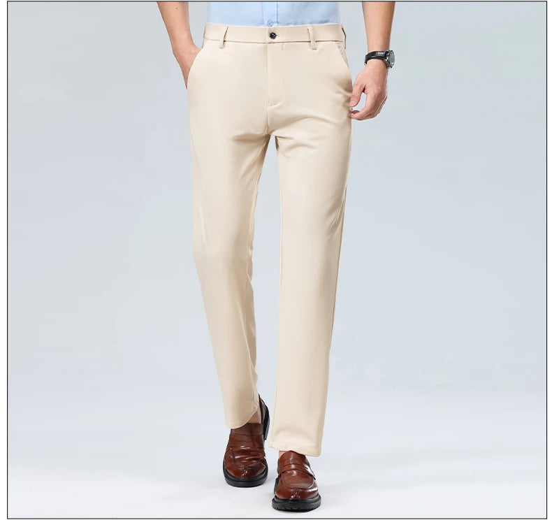 Mens Summer Stretch Straight Leg Business Dress Pants Breathable High Drape Trousers for Business Events