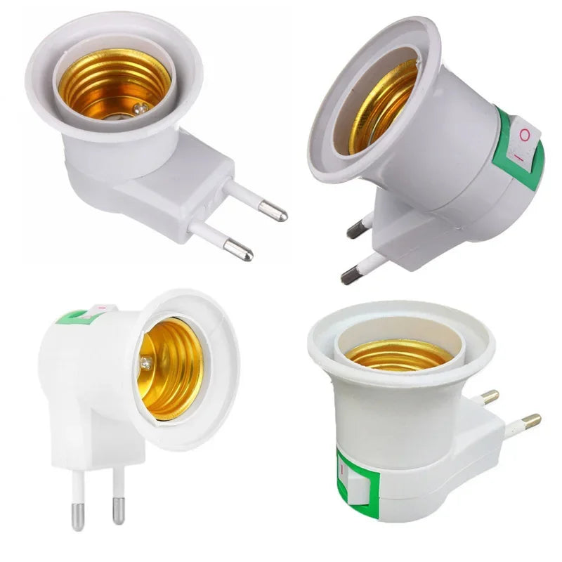 E27 LED Light Lamp Bulbs Socket Base Holder EU/US Plug Adapter ON/OFF Switch White bulb holder