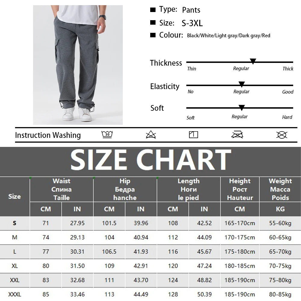 Herren-Sweatpants mit mehreren Taschen Herbst Winter Kordelzug Straight Fit Hose Lauf Jogger Sport Fitnesshose Herren Freizeithose