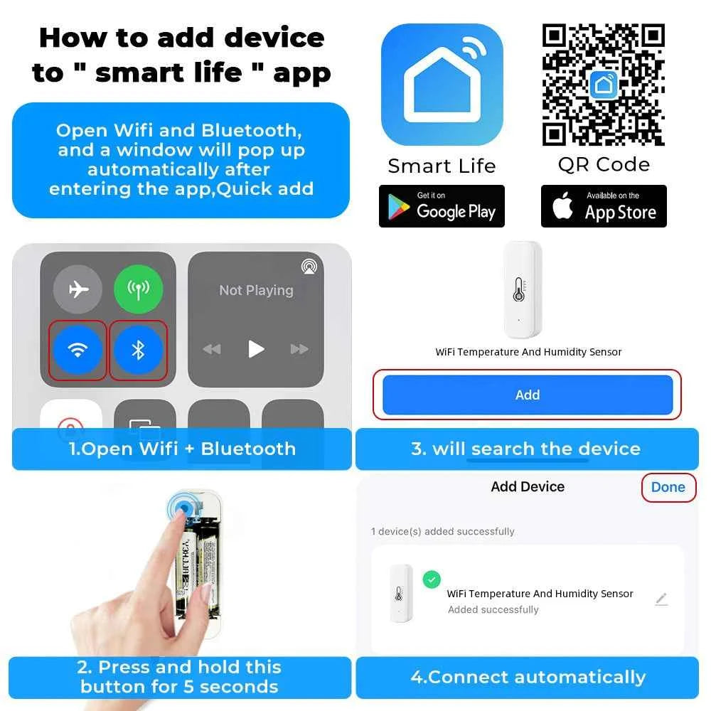 Tuya Bluetooth Temperature Humidity Sensor Mini Compatible with Bluetooth APP Remote Control Thermometer Hygrometer Sensor Home