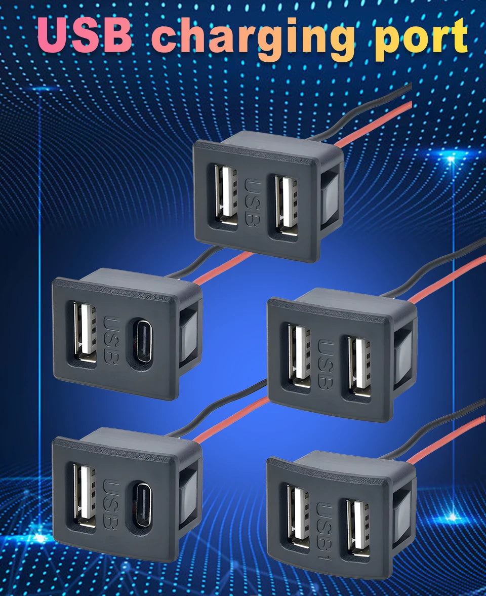 Double Layer USB Female Base Type-C Socket with Cable Connector Female USB Lamp Charging Power Socket for Electronics