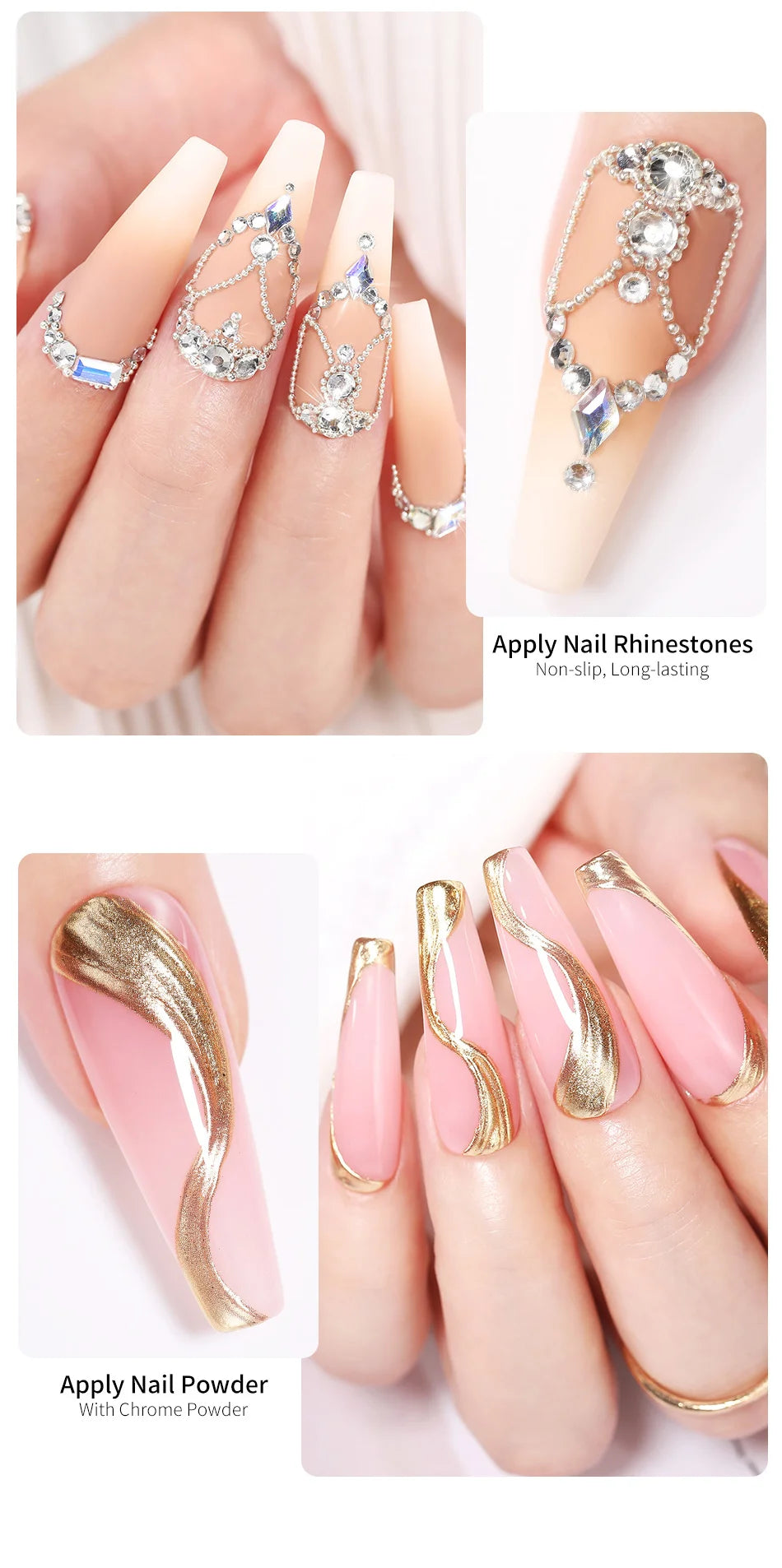BORN PRETTY Rhinestones Glue Gel Mirror Nail Powder With Nail Liner Brush UV LED Transparent Adhensive Glue Gel