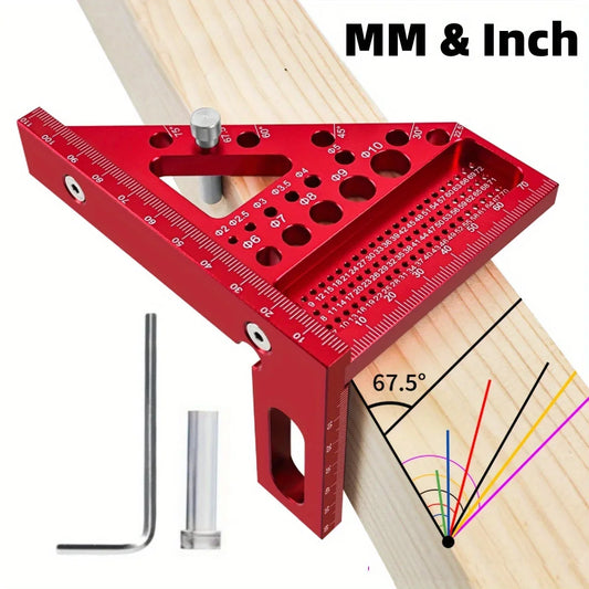 3D Multi-Angle Metric/Inch Measuring Ruler, 45/90 Degree Aluminum Alloy Square Protractor, High Precision Layout Measuring Tool - Shoppiline