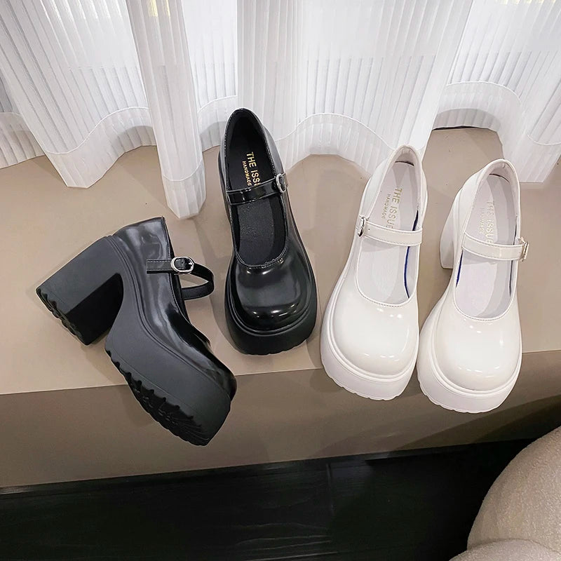 Schwarze Super High Heels Mary Jane Schuhe Damen 2026 Goth Chunky Plateaupumps Damen Übergröße Knöchelschnalle Party Lolita Schuhe 42