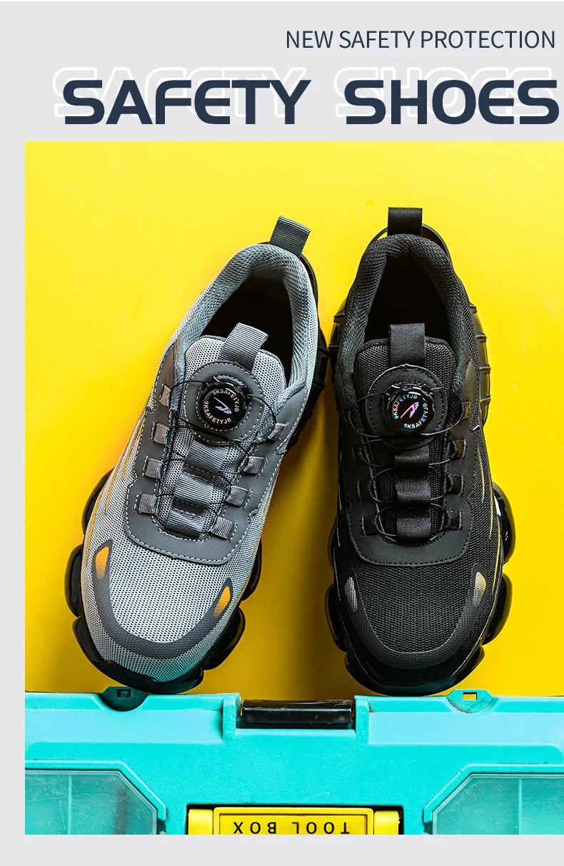 Rotary Buckle Work Safety Shoes For Men and Women Air Soft Sole Lightweight Protective Work Sneakers Men Breathable Boots - Shoppiline