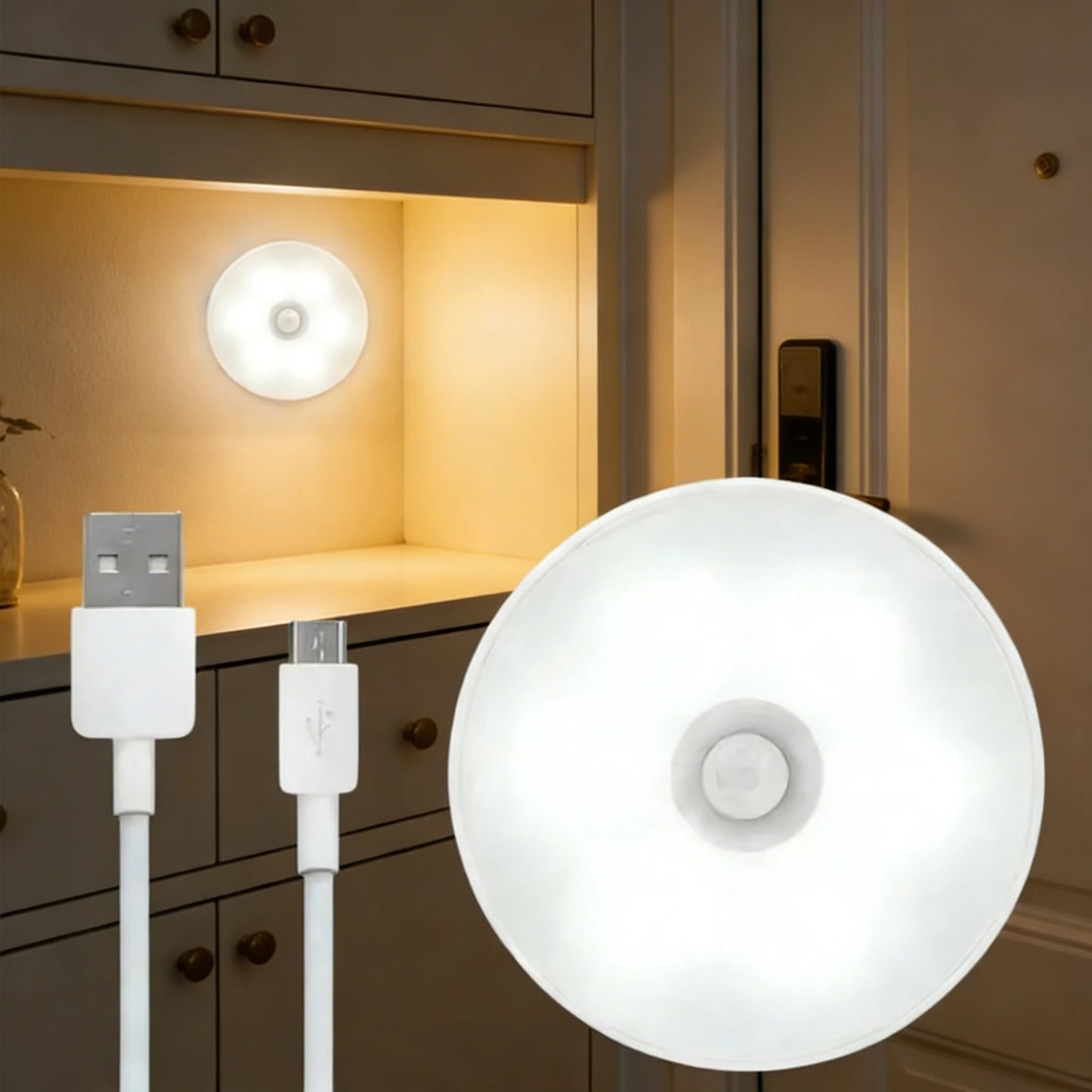 Motion Sensor Light USB Rechargeable Night Light LED Lamp for Kitchen Bedroom Stairs Hallway Cabinet Closet Wardrobe Nightlight