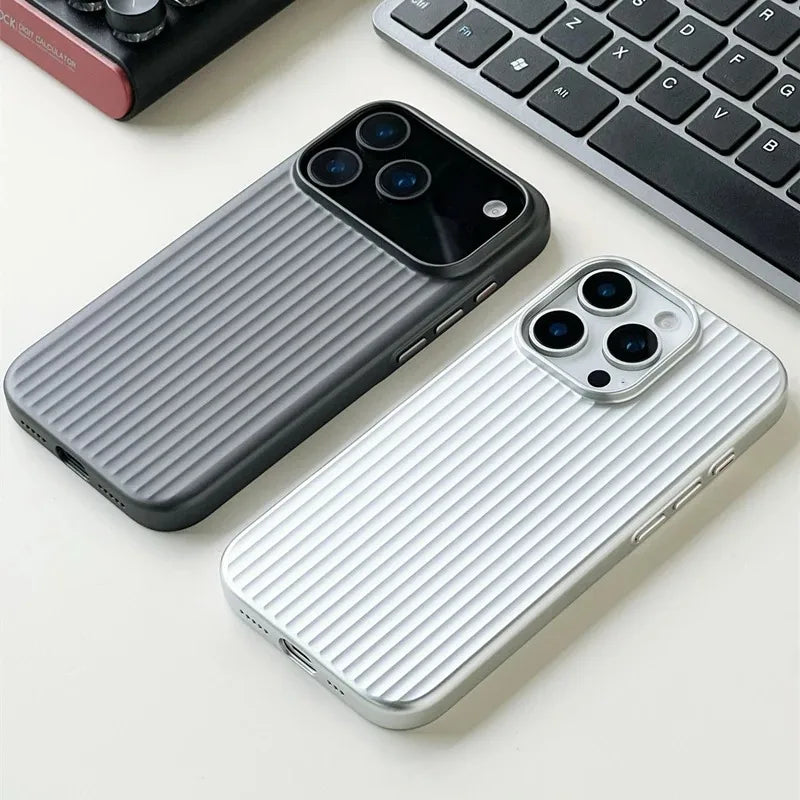Luxury Stripes Metallic Paint Armor Case For iPhone 17 Air 16 15 14 13 Pro Max Shockproof Camera Protective Slim Matte PC Funda - Shoppiline