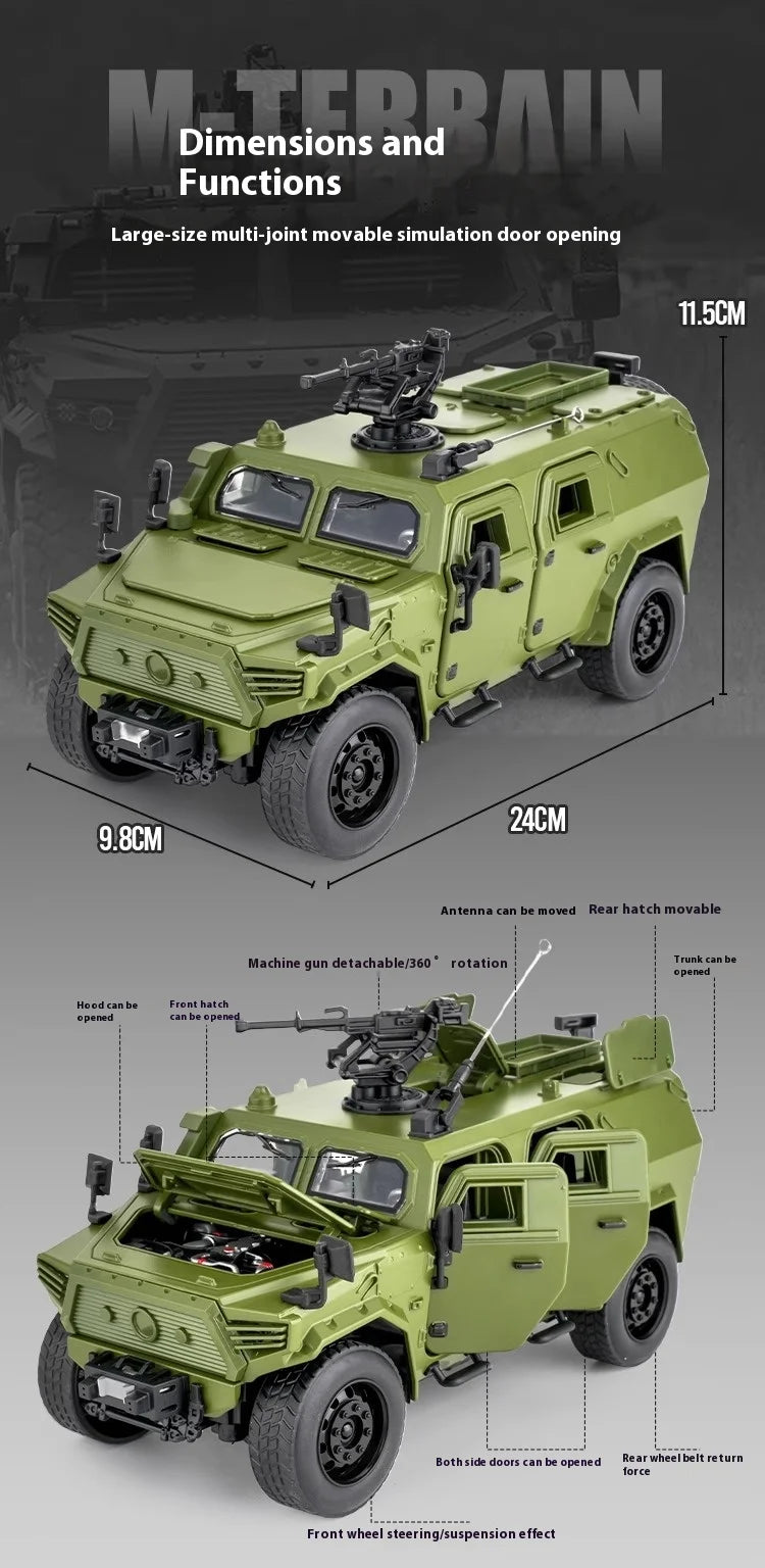 1:18 DongFeng Warrior Militärisches gepanzertes Fahrzeug Off Road ORV SUV Legierung Metall Diecast Modellauto Sound Licht Sammlung Große Geschenke