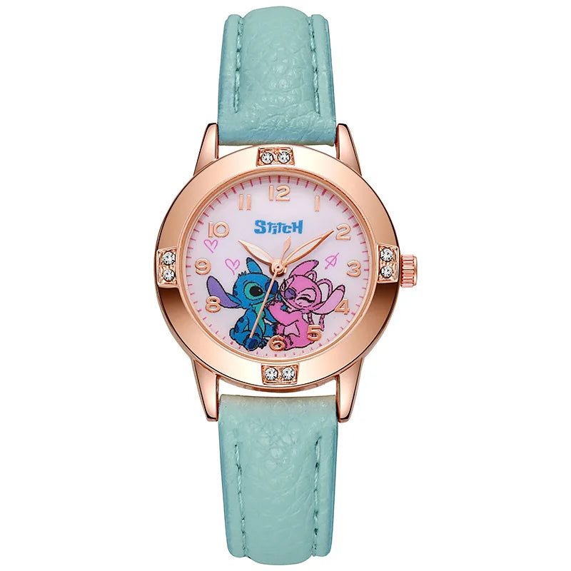 New Cartoon Pattern Stitch Girls Watches for Kids Leather Strap Children Watch with Rhinestone Dial reloj stich Exquisite Gift