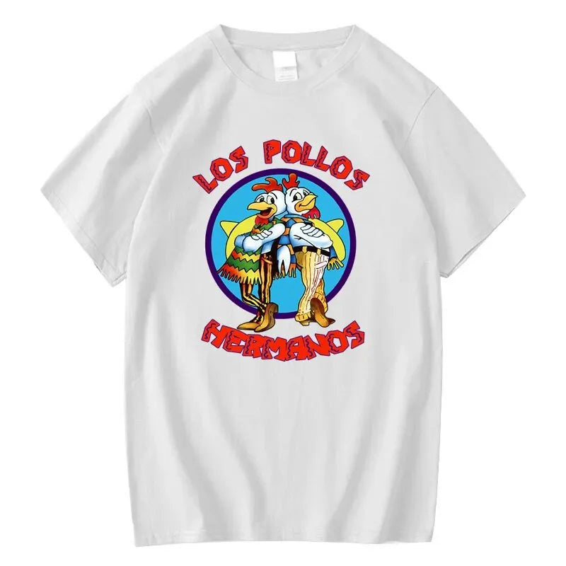 LOS POLLOS Hermanos Lustig bedrucktes T-Shirt Herren Mode Freizeit Kurzarm Sommer Baumwolle Atmungsaktives T-Shirt Hühnerbrüder Oberteile