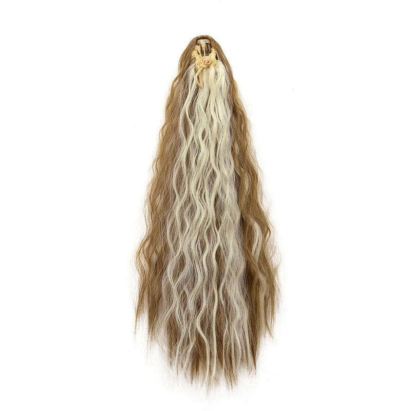22Inch Synthetic Long Kinky Curly Ponytail Hair Extension Drawstring Wrapped Clip in Hair Black Hairpiecefor Women