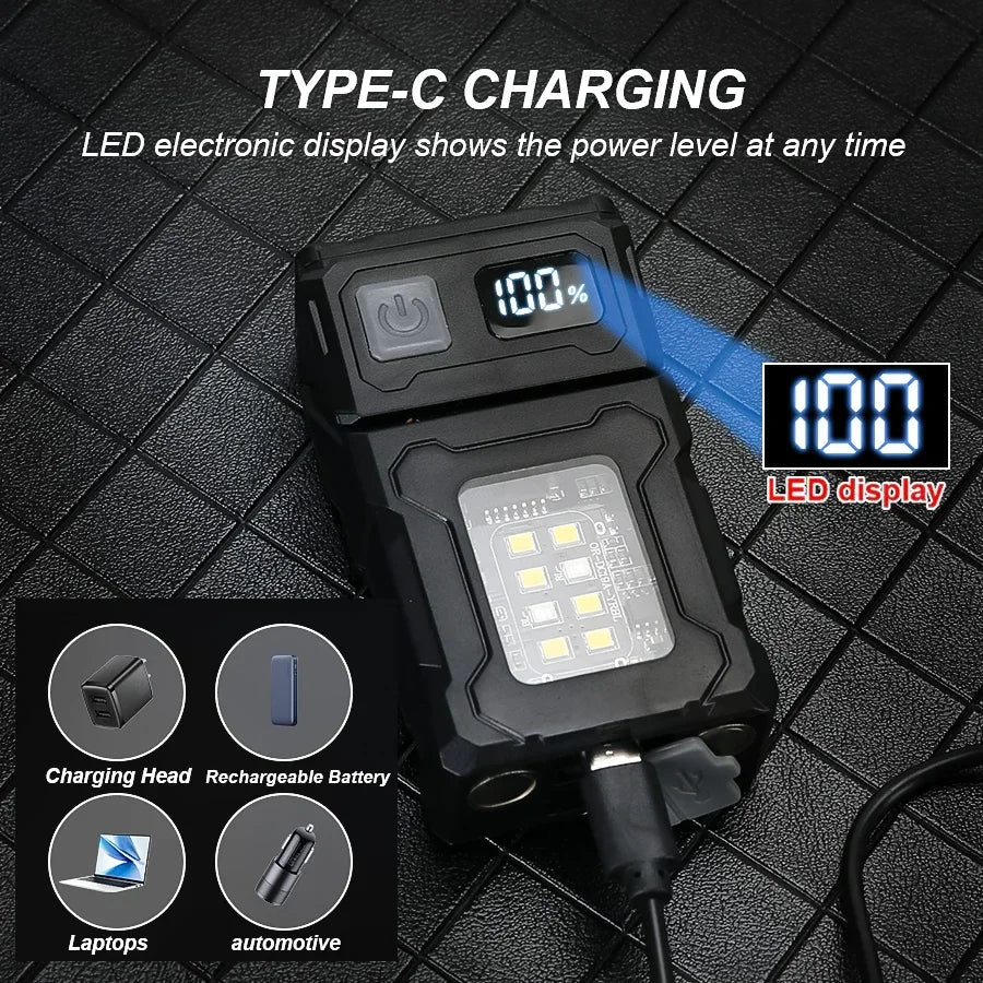 Super Bright Mini LED Flashlight USB Rechargeable Portable COB Torch with Magnetic Tail & Clip for Outdoor Camping Emergency Wor