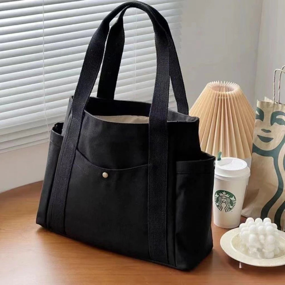 Große Kapazität Canvas Tragetaschen für Arbeit Pendeln Tragetasche College Stil Student Outfit Buch Umhängetasche Einkaufstasche