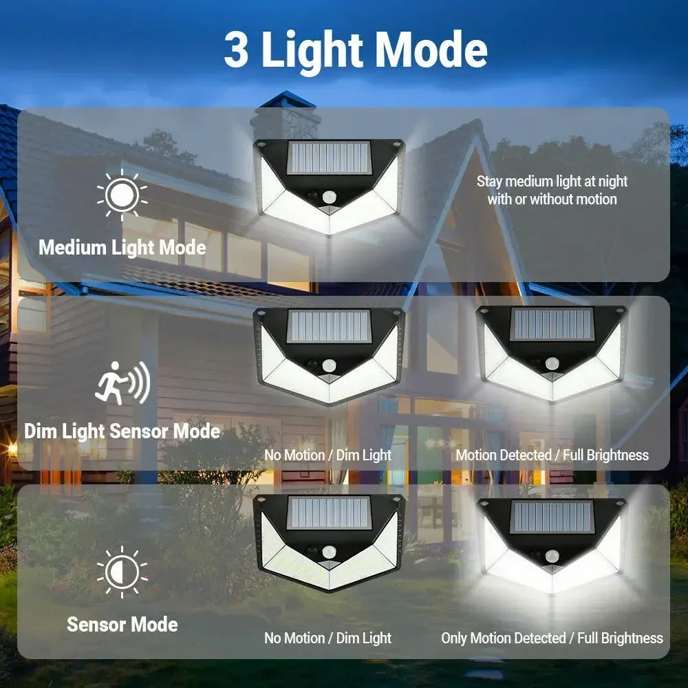 Solar Lights Outdoor Wall Lamp PIR Motion Sensor 100LED Solar Powered Sunlight Street Light for Garden Courtyard 1/2/4Pcs