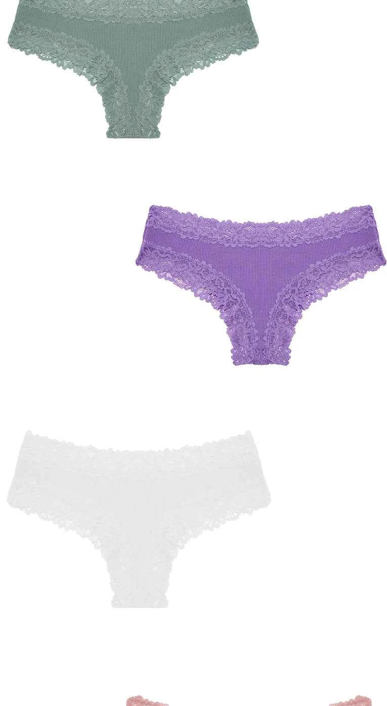 3PCS/Set Women Sexy Lace Panties Cotton Seamless Brazilian Panties Female Sexy Low Rise Soft Underwear G-String Lingerie S-XL