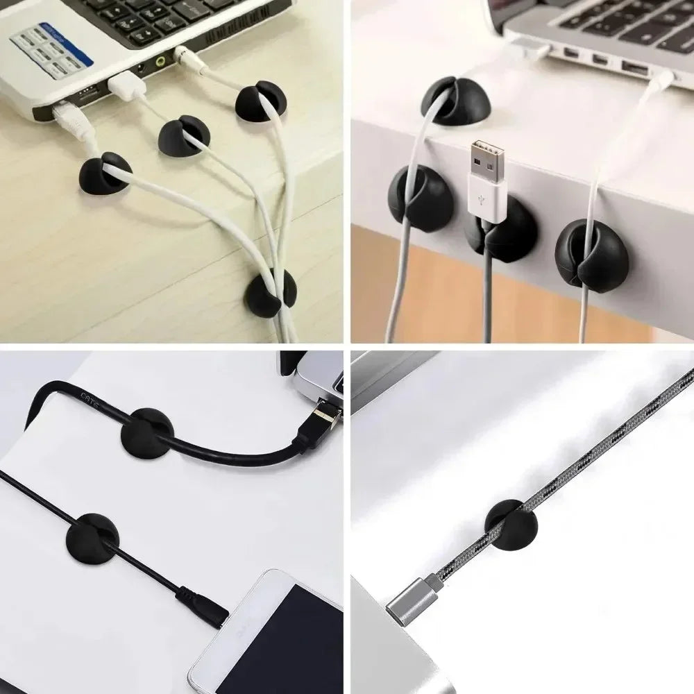 20Pcs Round Cord Clips Silicone Winder Organizer Cable Clip Desk Tidy Management Wire Holder for Car USB Charging Tablet Wires