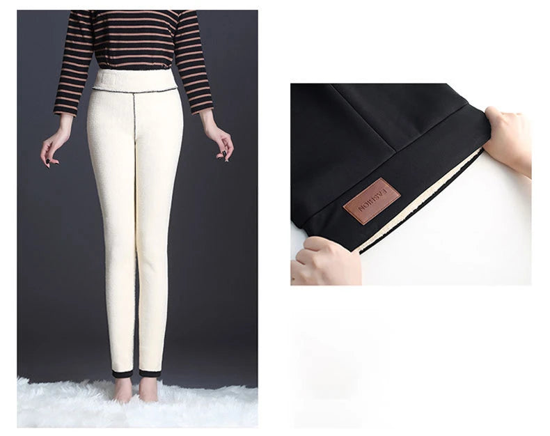 Damen-Lammfleece-Leggings, nahtlos, hohe Taille, dicke Thermoleggings, modische, warme Winter-Damenstrumpfhose, isolierte Hose