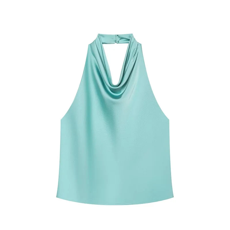 MUJER 2026 Halter Tops for Women Black Satin Backless Top Female Pink Summer Beach Top Woman off Shoulder Camisole Top Women