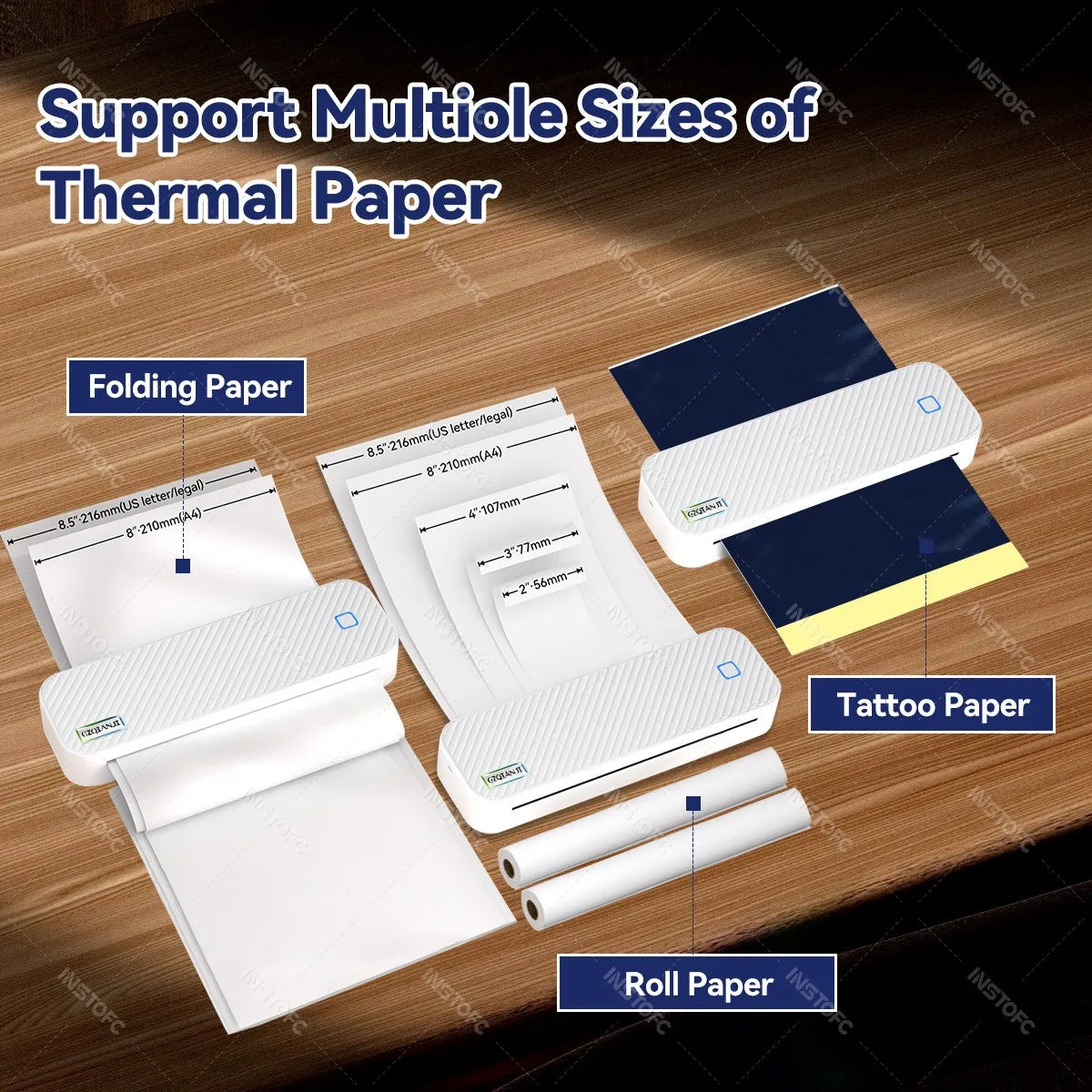 Portable A4 Thermal Printer Bluetooth Photos PDF Document Printing Machine Folded Rolls Paper For Office Work Home School Travel - Shoppiline