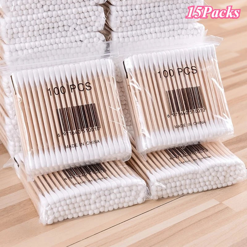 1 à 20 paquets de 100 bâtonnets en bois/paquet Coton-tiges pour bébés Nettoyage des oreilles Tampons Coton-tiges de santé et de beauté Bourgeons de coton de nettoyage
