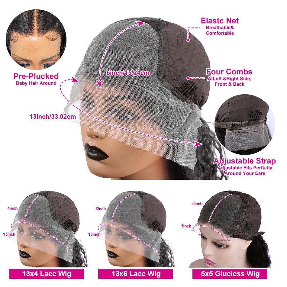 100% Human Hair Wigs 250 Density 5x5 Glueless Lace Frontal Wigs for Women Body Wave 13x4 Lace Frontal Remy  Human Hair Wig 13x6 HD Transparent Lace Front Human Hair Wig 40 Inch Pre Plucked