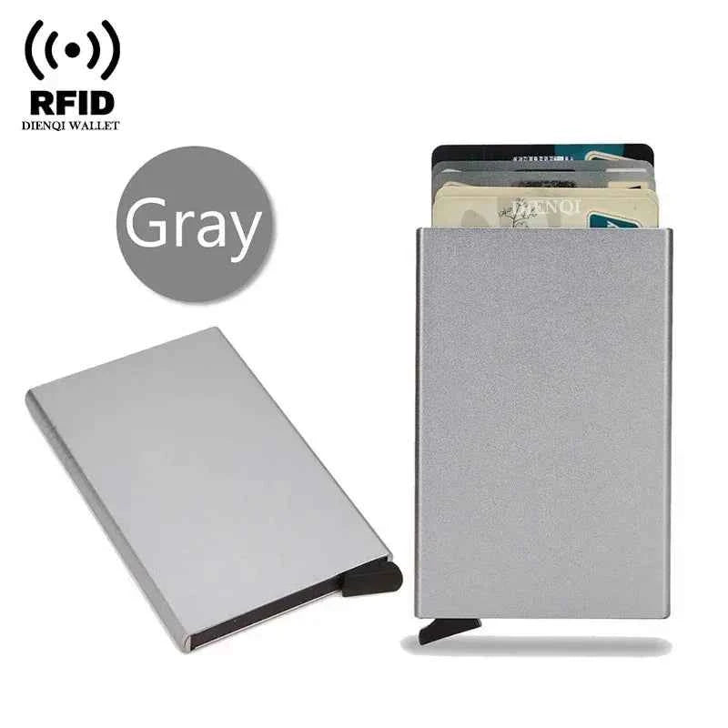Rfid ultra-thin smart wallet for men and women, pop-up credit card holder, metal minimalist mini wallet