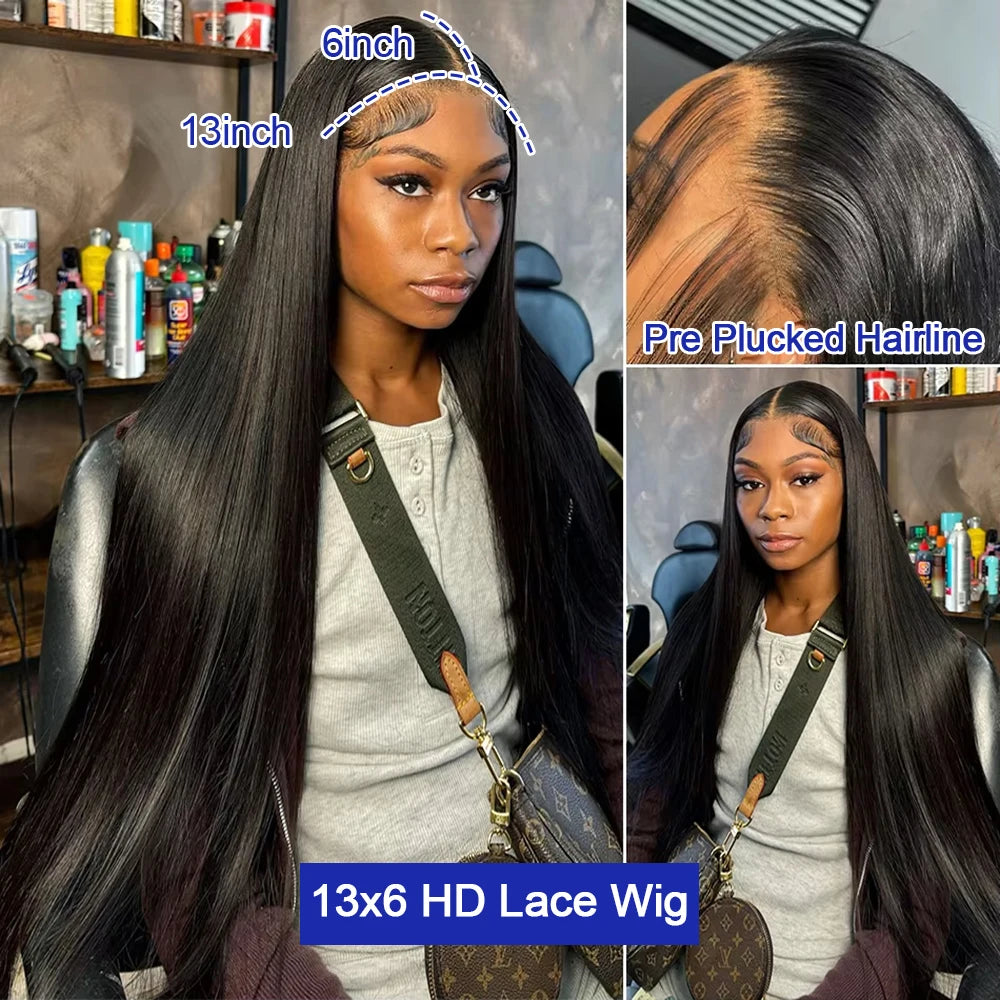 40 Inch Bone Straight Human Hair Wig 13x4 13x6 HD Transparent Lace Wigs Brazilian Full Lace Frontal Wig For Women 300% Density