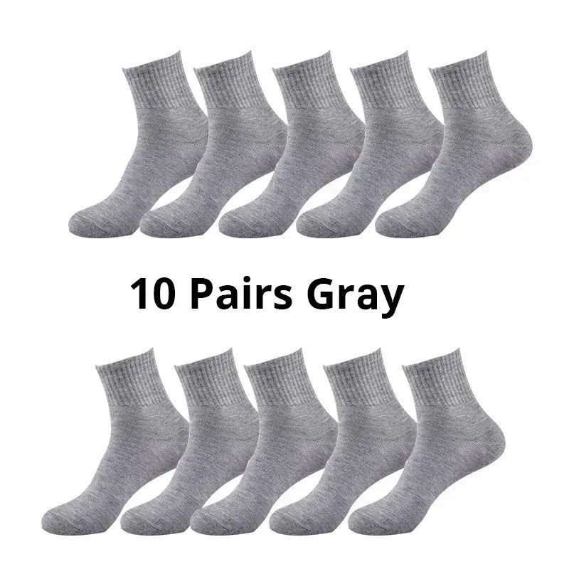 10 Pairs Men‘s Solid Color Mid-Calf Socks Breathable Comfort Sports Casual Work Socks White Black All Seasons EU 37-44 US 6-12