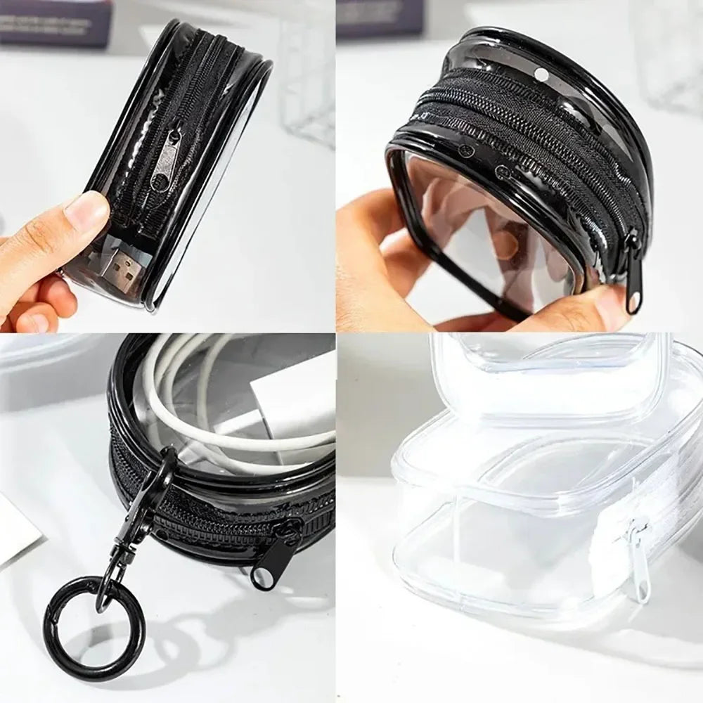 1/2Pcs Transparent Plush Doll Display Organizer Bag with Keychain Portable Protector Box for Dolls Earphone Case Outdoor Carry