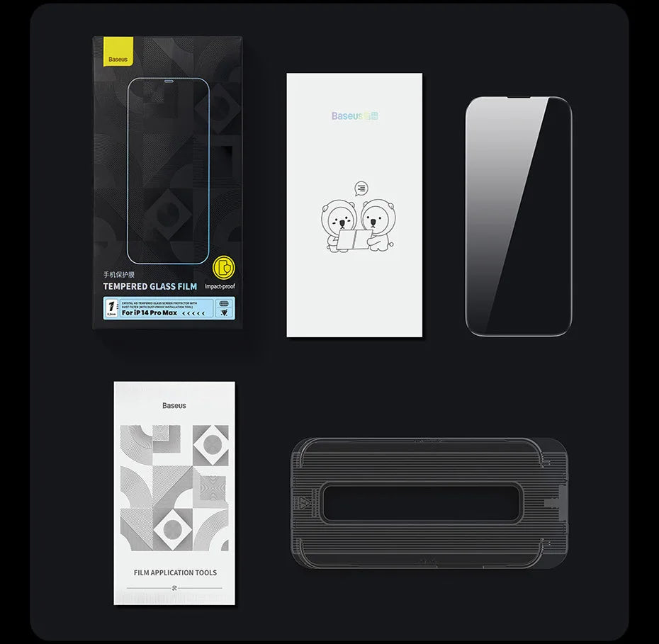 Baseus Tempered Glass for iPhone 17 16 15 14 13 12 Pro Max Screen Protector HD With Cleaning Kit Anti Peeping Dust-proof Glass - Shoppiline